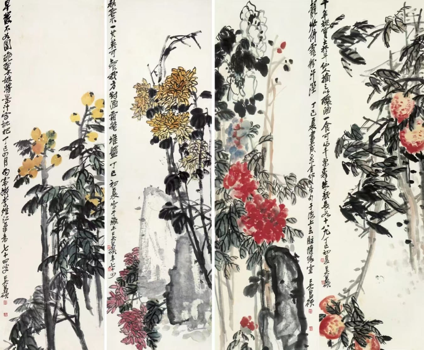 花卉四条屏